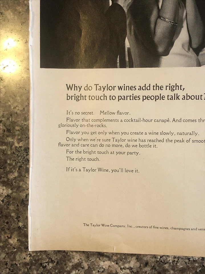 1966 Taylor Wines PRINT AD Right Bright Touch Party VTG 1960s Hammondsport NY Foto 4 de 4