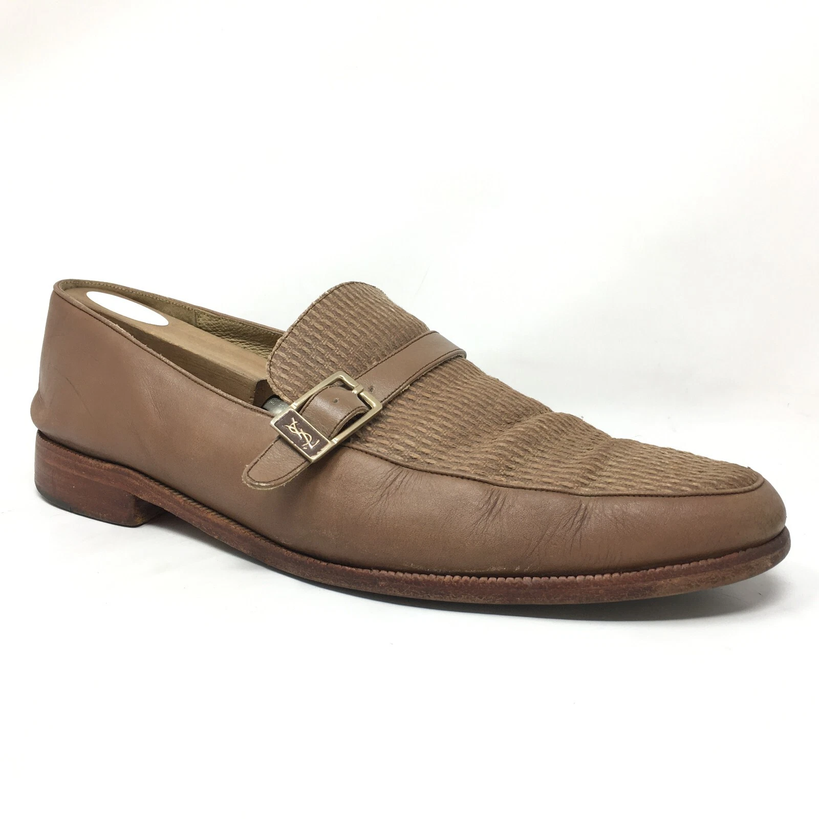 SAINT LAURENT (YSL) Mocassini con logo Yves Saint Laurent YSL da uomo taglia 9 US 42 EU marroni in pelle