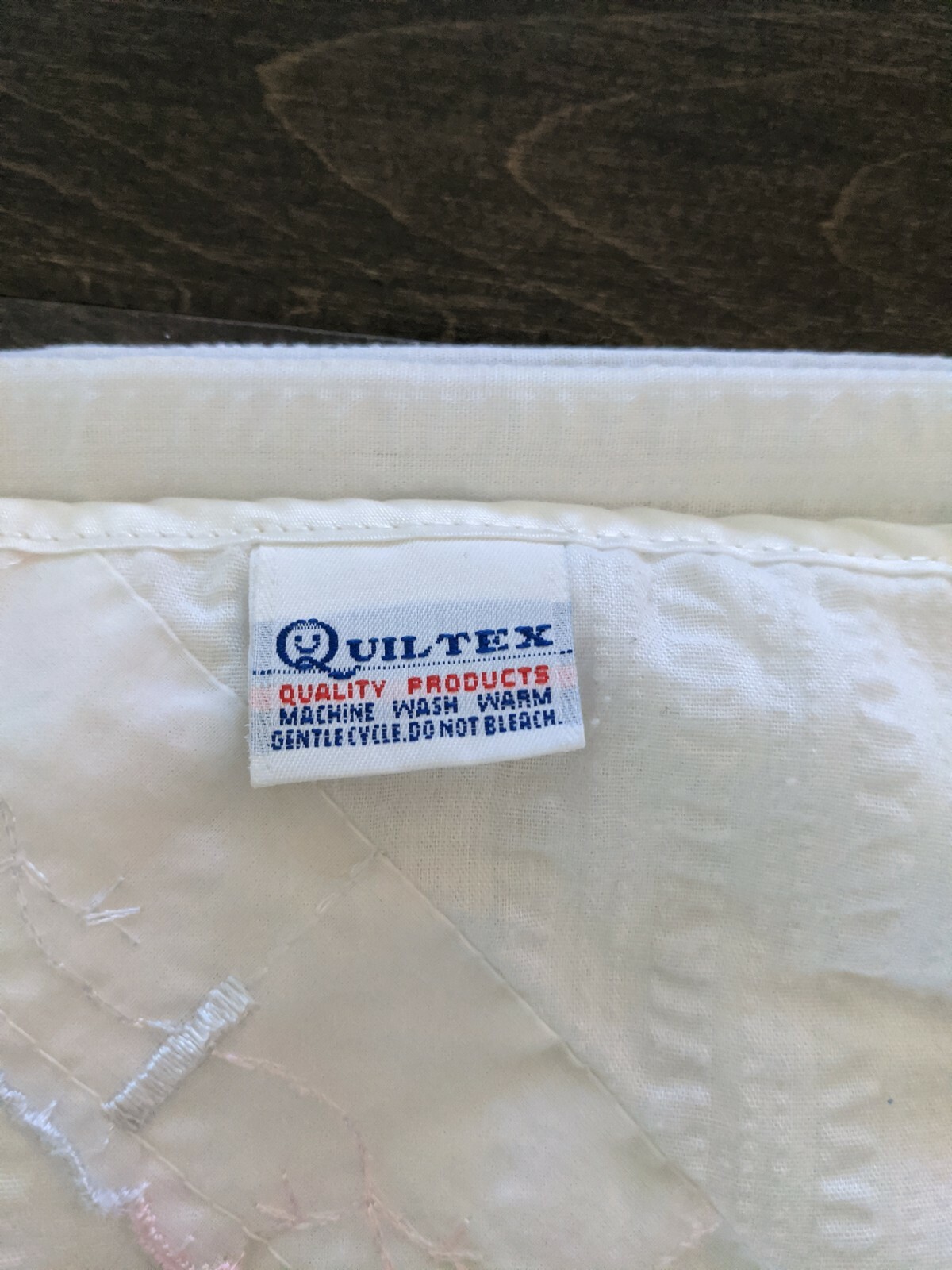 Vintage quiltex baby blanket satin trim. Pink and silver embroidery