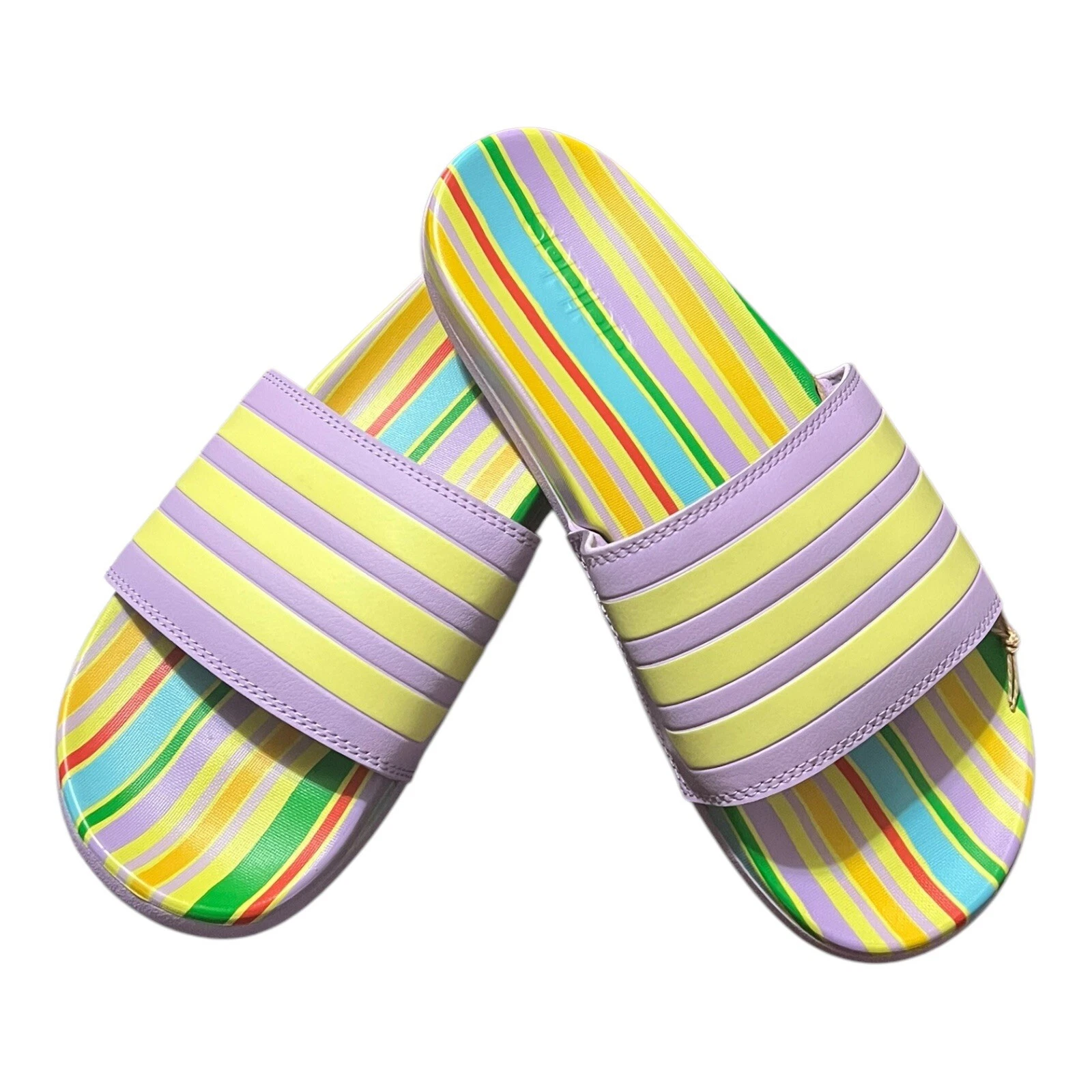 Adidas Adilette sandali comodi slides a righe donna taglia 8 HO3625 nuovi con etichette