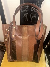 Tommy Bahama Women Brown Patch Work Leather Large Tote Handbag Purse