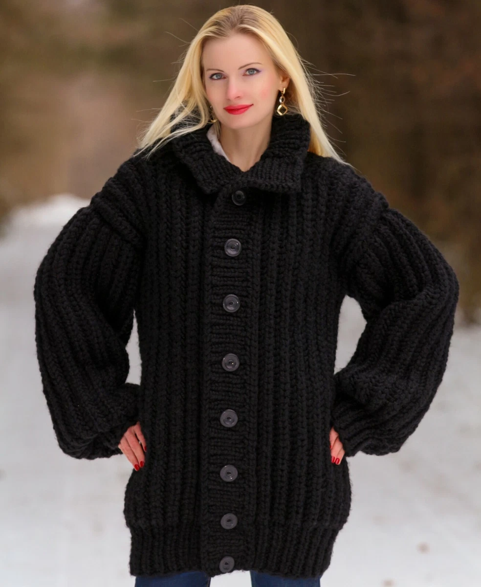 Womens Long Cardigan With Chunky Collar Black The Sweater, 44% OFF