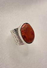 Large Sterling Silver Coral Ring with Scales Design Sz 6