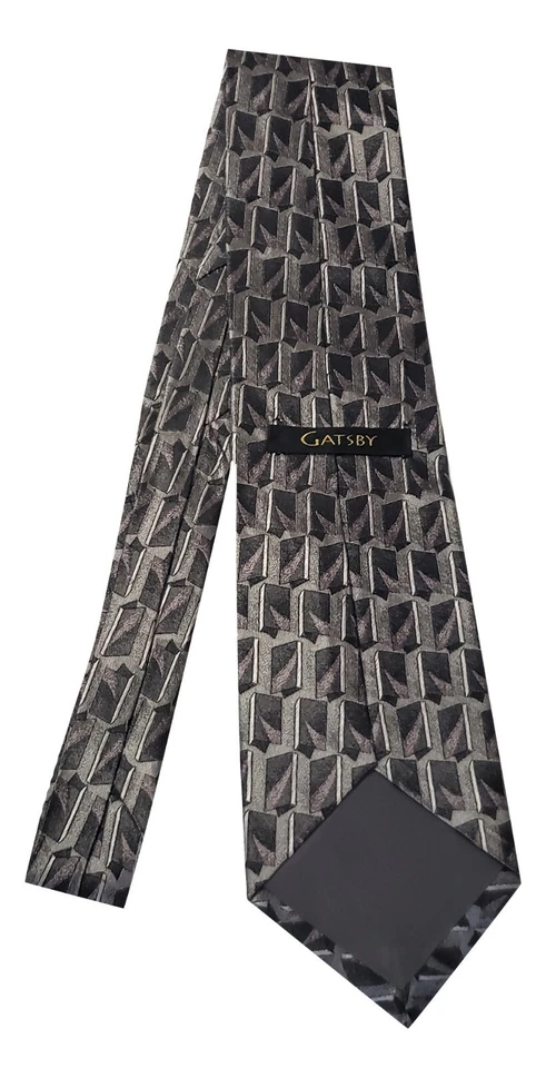 Corbata de cuello para hombre Gatsby pura seda italiana gris claro hecha a mano con estampado geométrico Foto 4 de 4