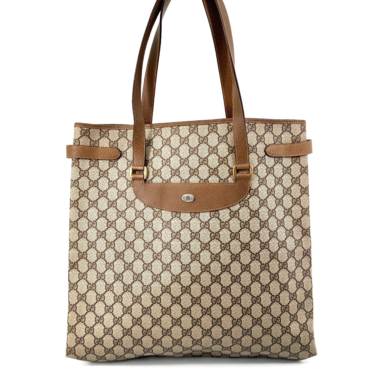 Sac fourre tout vintage Gucci PVC cuir marron GG Supreme authentique