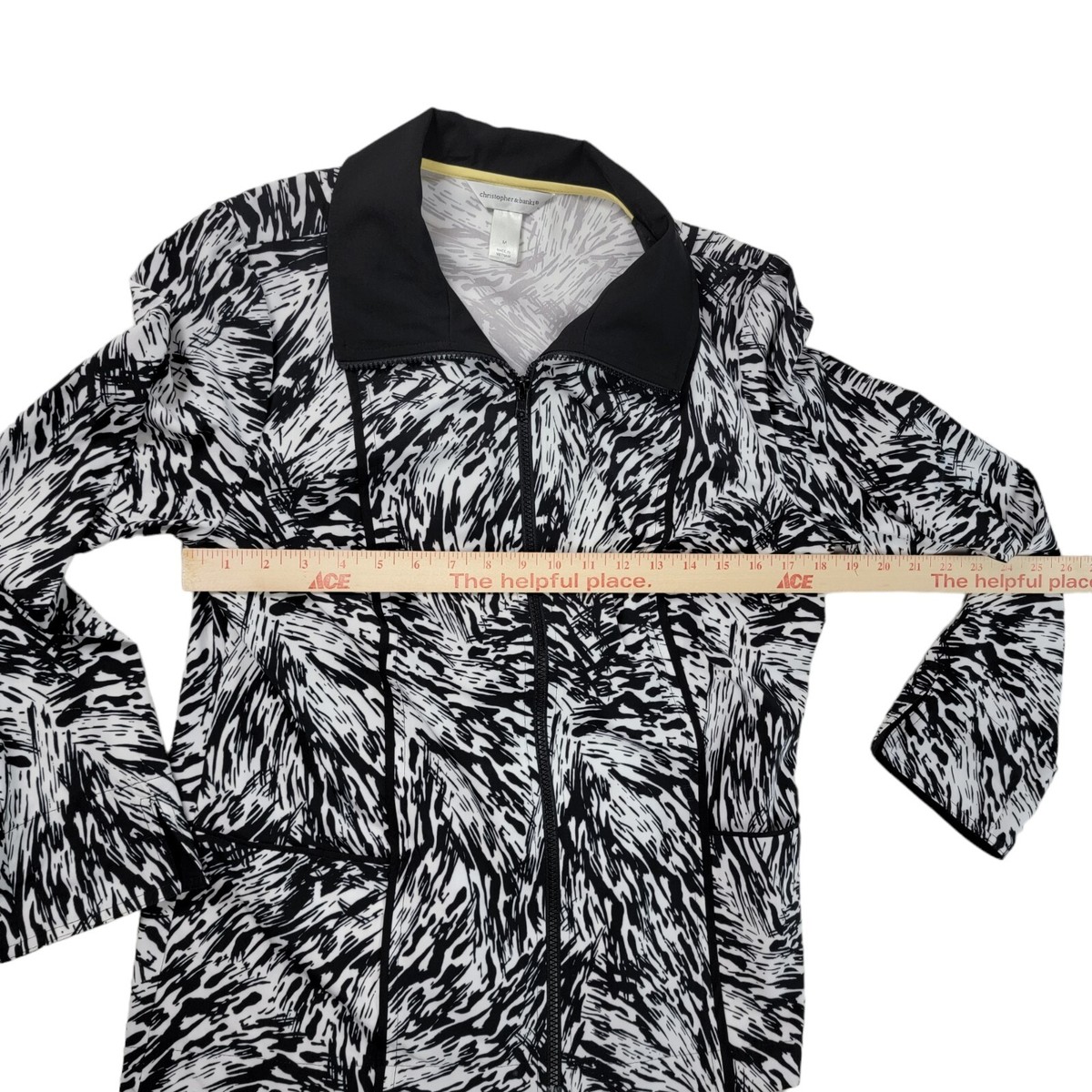 Christopher Banks Womens Sz M Zip Up Black & White Track Christopher Banks Womens Sz M Zip Up Black & White Track