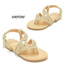 Toddler Girls Flat Rhinestone Sandals 4-9 Run Larger Gold