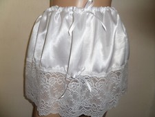 WHITE SATIN WHITE DEEP LACE TRIM MINI PETTICOAT 13" LONG 30-46 WAIST