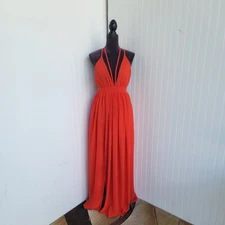 Papaya Maxi Dress Women Orange Strappy Slits Cruise Beach Pool Sz L