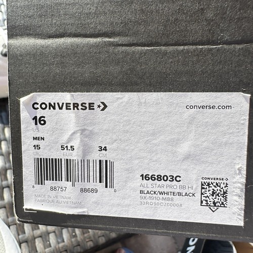 Converse Build It Up All Star Pro BB Hi Men's Shoes Black White 166803C Size 16 - Picture 15 of 15