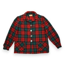 VINTAGE PENDLETON 40s Wool Plaid Tartan Flannel 49er Jacket with Shell Buttons