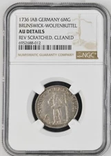 1736 IAB German States Brunswick-Wolfenbuttel. 1/6 Taler 6MG. NGC AU Details