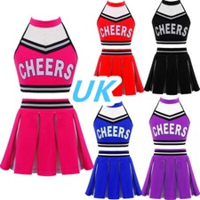 UK Kids Girls 2PCS Cheerleading Uniform Outfits Crop Top with Pleated Skirt Sets