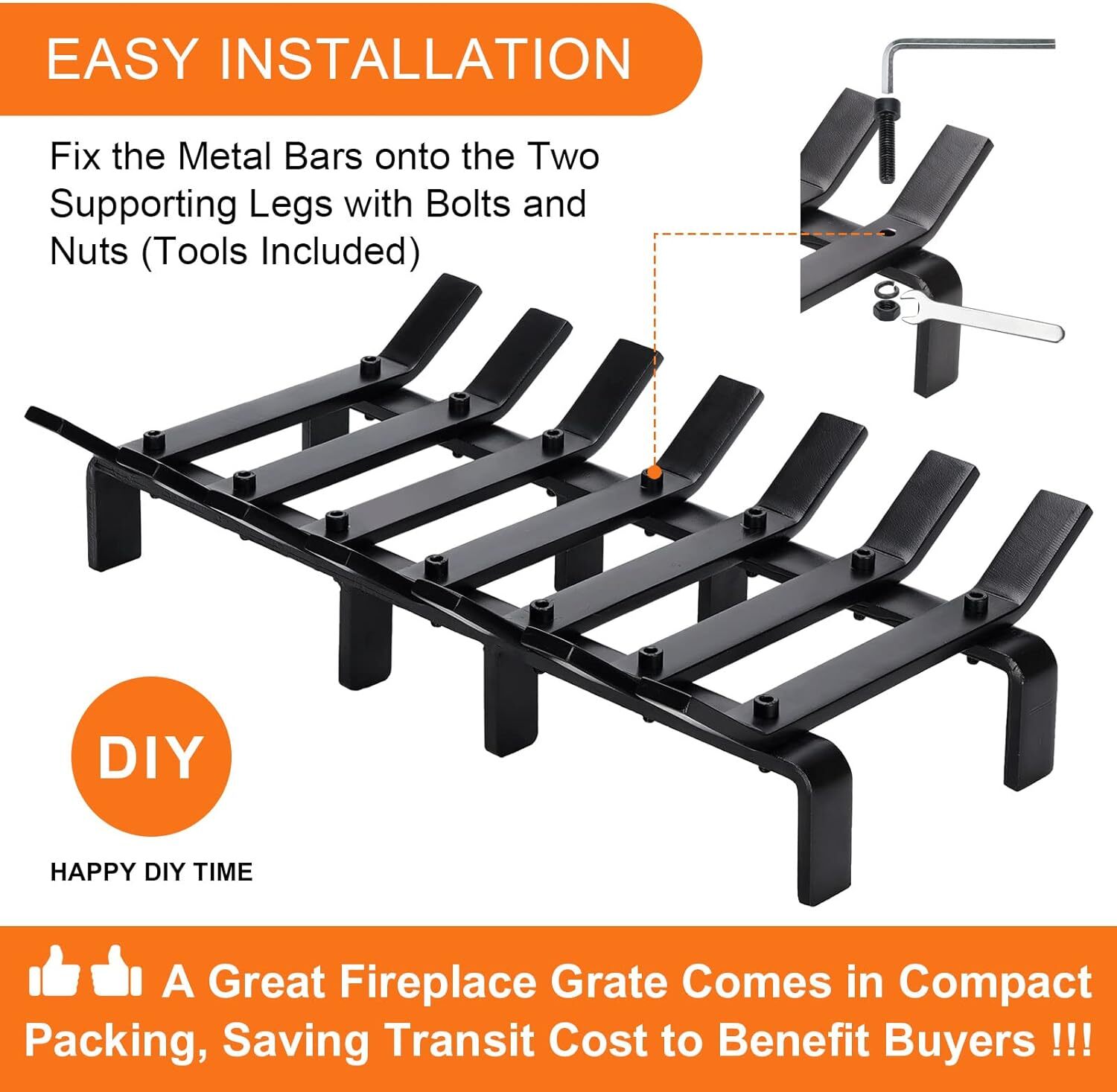 17“ Fireplace Grates Wood Stove Grate Rack Stove Burning Rack Heavy