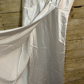 Vtg Val Mode Nightgown M White Satin Lace Trim Front Slit Bridal Lingerie Gown