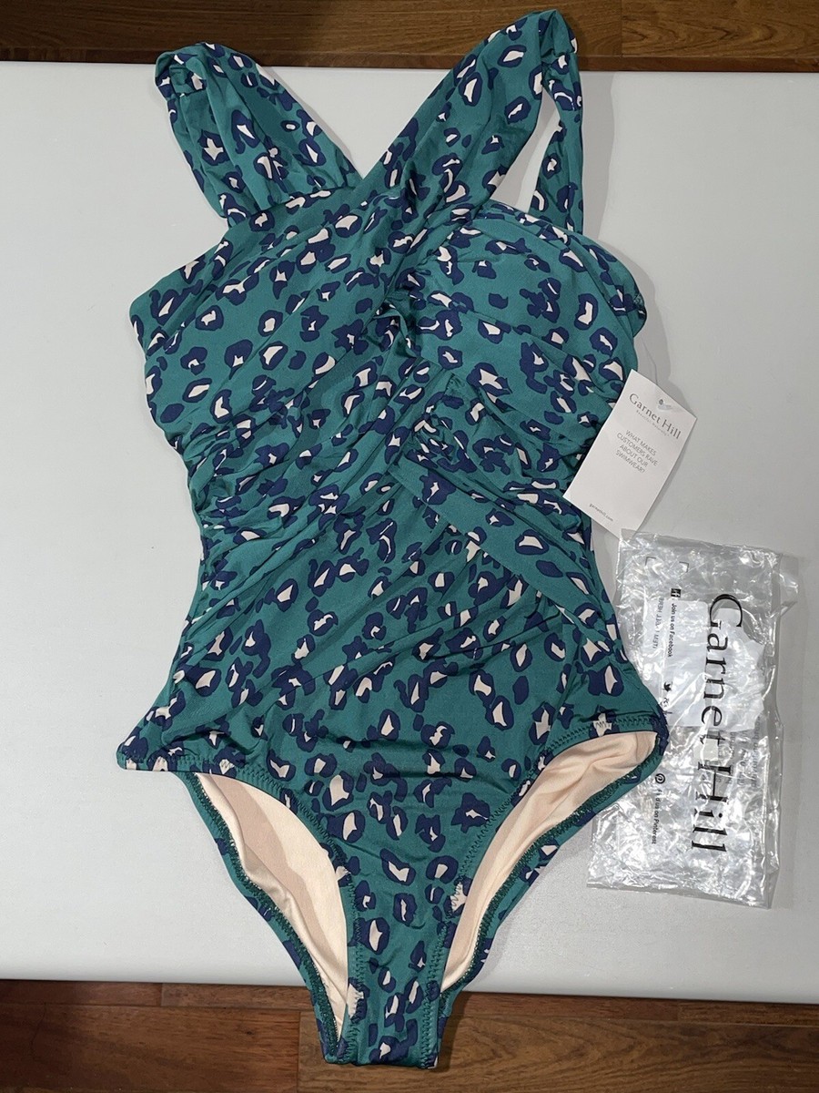 Garnet Hill Women's Ruched Front One-Piece Swimsuit Pine Leopard