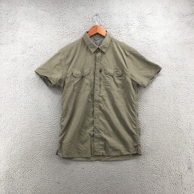 eddie bauer short sleeve dress shirts Eddie Bauer Short Sleeve Dress Shirt Mens M Green Button Up Collared Casual