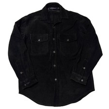 Polo Ralph Lauren Suede Leather Shirt Jacket Black USA 90s Size M Oversized F/S