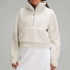 Lululemon Scuba teddy fleece funnel neck 1/2 zip cream pullover M/L