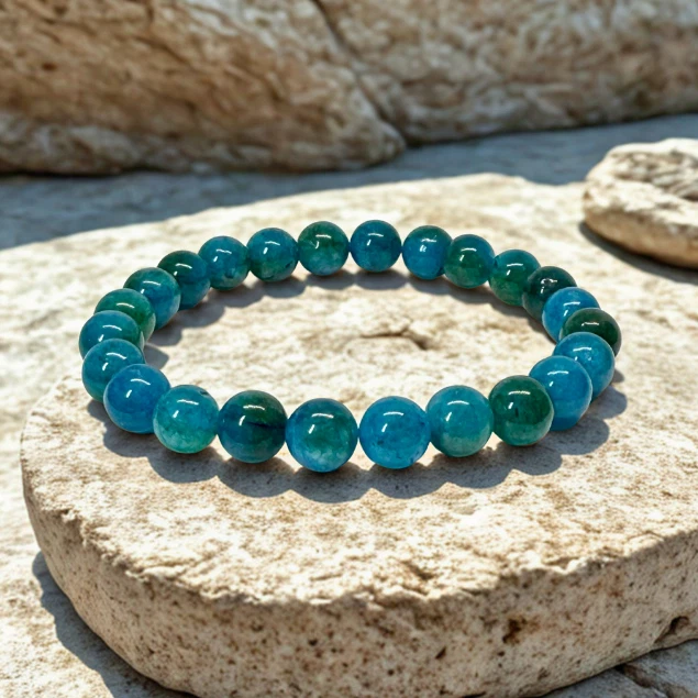 Blue Apatite Stone Bracelet 8MM | Handmade Crystal Healing Jewelry for Women - Image 3 of 4