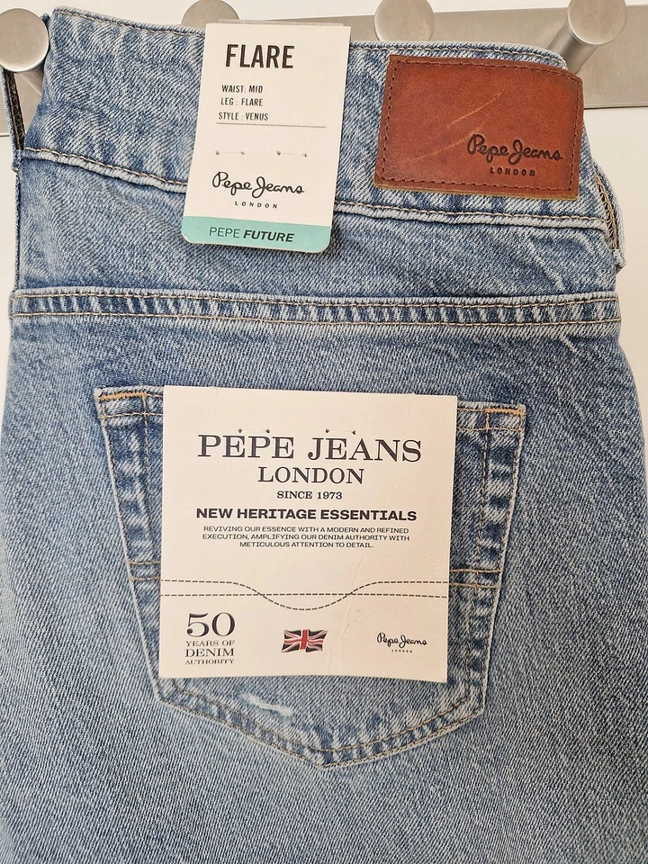 Pantalón PEPE JEANS Venus Mujer Cintura Media Elástico Acampanado W29 L30 Usado Azul Destruido - Imagen 2 de 2