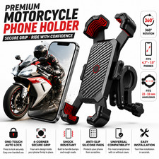 Motorcycle Phone Mount Auto Lock 100mph Military Anti-Shake Bike Phone Holder US