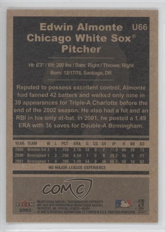 2002 Fleer Tradition Update Prospects Edwin Almonte #U66 Rookie RC - Image 2 of 2
