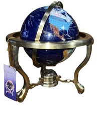 Gemstone Globes - Semi-Precious Gemstone World Globe w/Compass & Brass Stand
