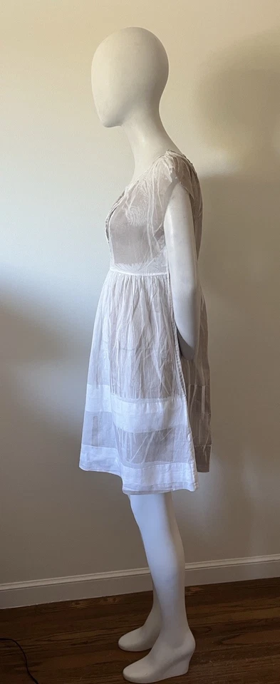 Vestido Jil Sander Floral Blanco y Marrón Transparente Cuello en V Profundo Talla 38 Foto 4 de 4