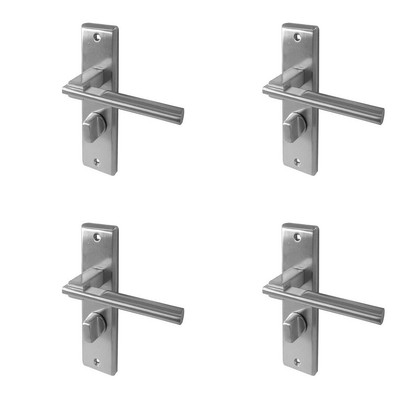 4er Pack Satin Chrom Suite Türgriff mit Badplatte - Einzigartiges Retro Design