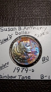 Rainbow Tone Color Error Filled "D" 1979 D Susan B. Anthony Dollar Lot B 1