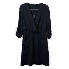 ELIE TAHARI Tera Dress Tencel Lyocell Faux Wrap Mini 12 Black 3/4 Sleeve NWT B22