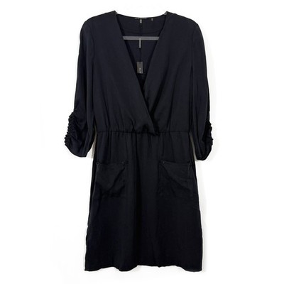 ELIE TAHARI Tera Dress Tencel Lyocell Faux Wrap Mini 12 Black 3/4 Sleeve NWT B22
