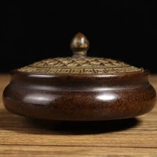 3.5" Diameter China Retro Antique Copper Alloy Incense Burner Home Ornament