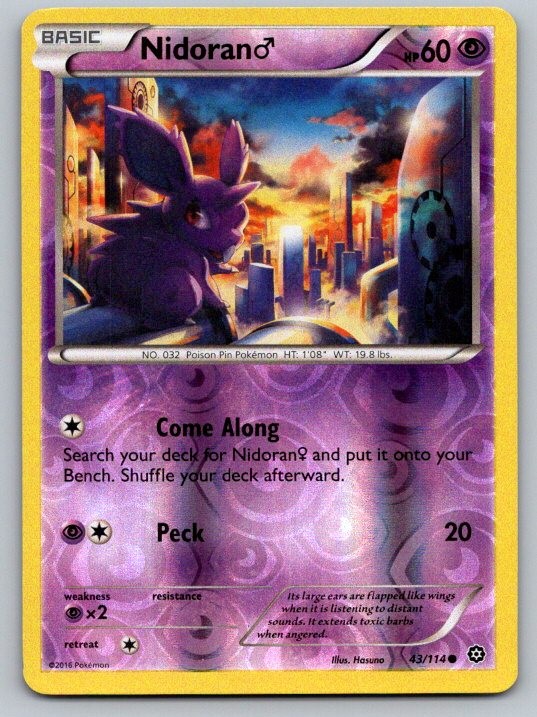 Nidoran M 43/114 Common Steam Siege Pokemon Reverse Holo Near Mint