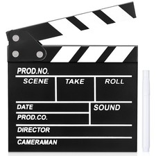 Movie Film Clapboard Wooden-Clapper Board with Erasable Pen Theater Props Decor