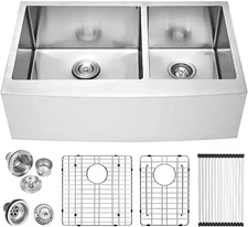 Lordear 33 Inch Farmhouse Sink Double Bowl 60/40 Apron Front 16 Gauge Stainless 