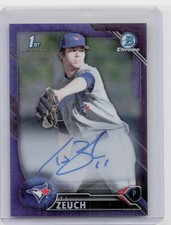 2016 Bowman Draft T.J. Zeuch #CDA-TZ Jays Chrome Draft Pick Autographs Purple Re