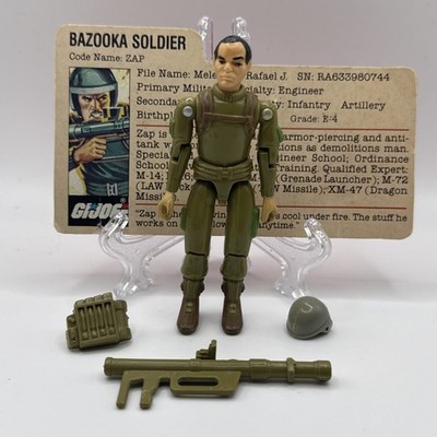 1982 GI JOE ZAP v1 STRAIGHT ARM COMPLETE  DOUBLE BAZOOKA with RED BACK FILE CARD