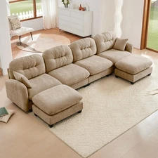 2-4 Seater Modular Sectional U Shaped Soft Chenille Sofa Couch Set w/o Ottoman