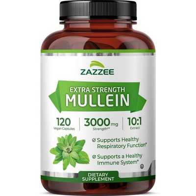 Zazzee Extra Strength Mullein 10:1 Extract, 3000 mg 120 Count (Pack of 1) 