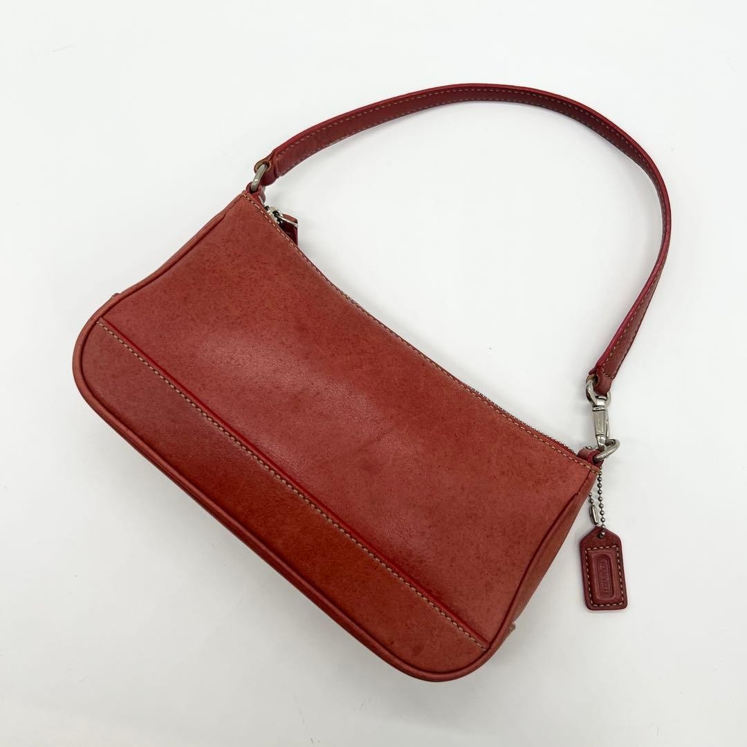 Coach Women's Shoulder Bag Handbag Purse Red Leather Solid Used Bag