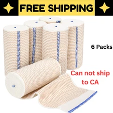 6 Pack 4" Premium Elastic Bandage Wrap, Reusable Hook and Loop Compression Wrap