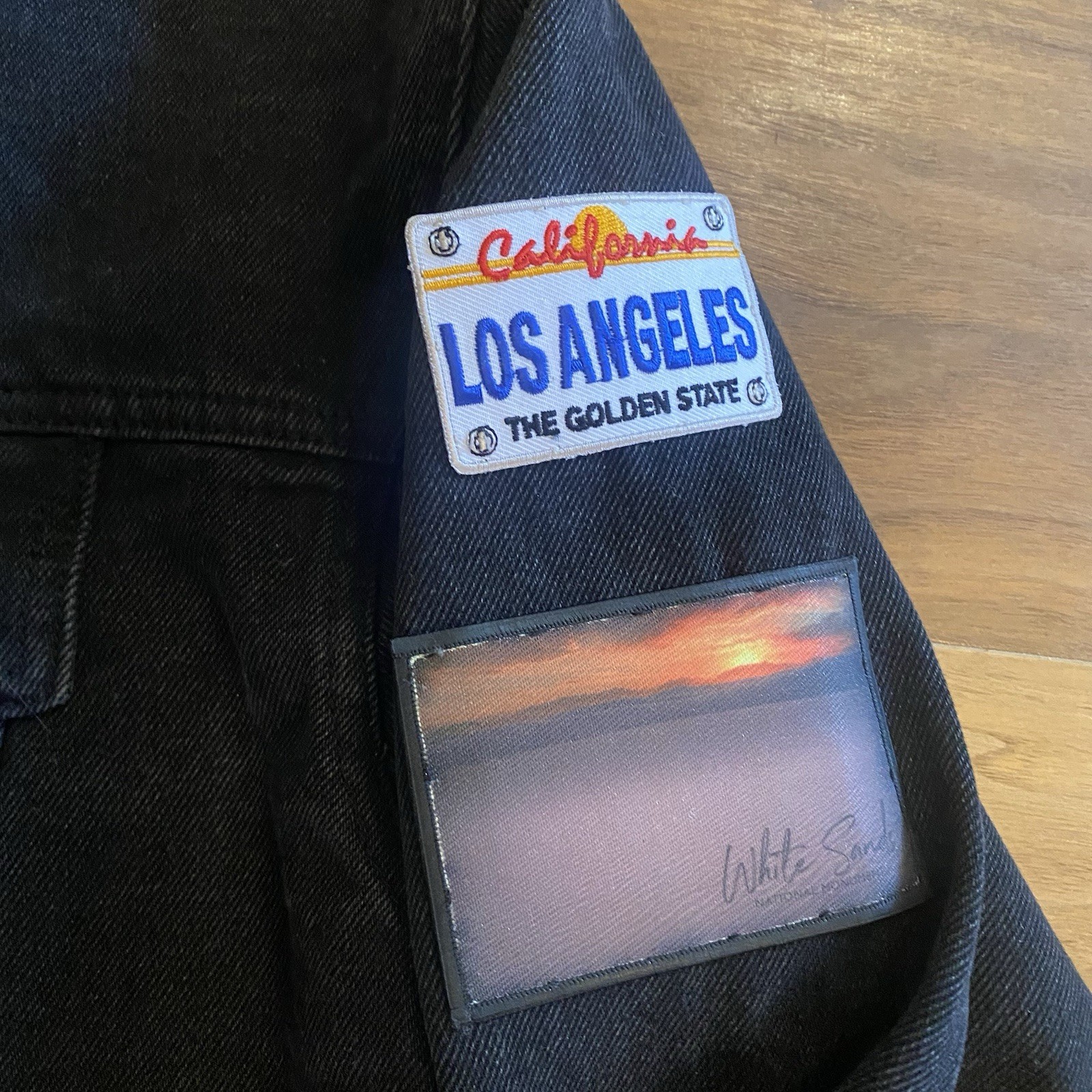 Cropped Black Denim Jacket Patchwork Route 66 Fes… - image 8