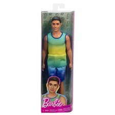 Barbie Fashionistas Ken-Puppe Nr. 236 in Ombré-Tanktop und Jeans-Shorts, schw...