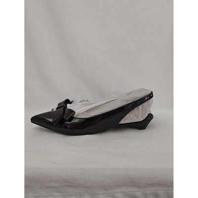 Marc Fisher Kerrey Slingback Pointed Toe Flats Bow Black Patent Leather 6
