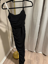 Express Women's S Black Ruched Cowl Neck Spaghetti Strap Bodycon Maxi Dress