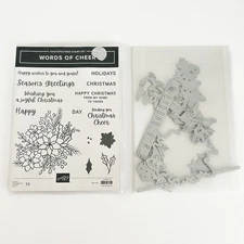 Stampin’ Up! Words Of Cheer Stamps & Matching Christmas Cheer Dies Retired NEW