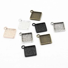 Glass Cabochons Setting 12mm Square Bezel Pendant DIY Jewelry Making