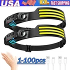 COB LED Headlamp USB Rechargeable Headlight Bar Head Band Torch Work Light 6000K